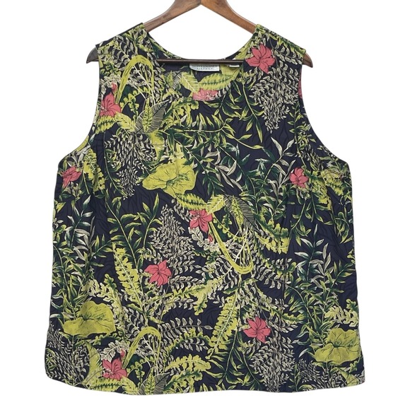 Valerie Stevens‎ II Blouse Women 24W Silk Multicolor Tropical Floral Botanical - Picture 1 of 9